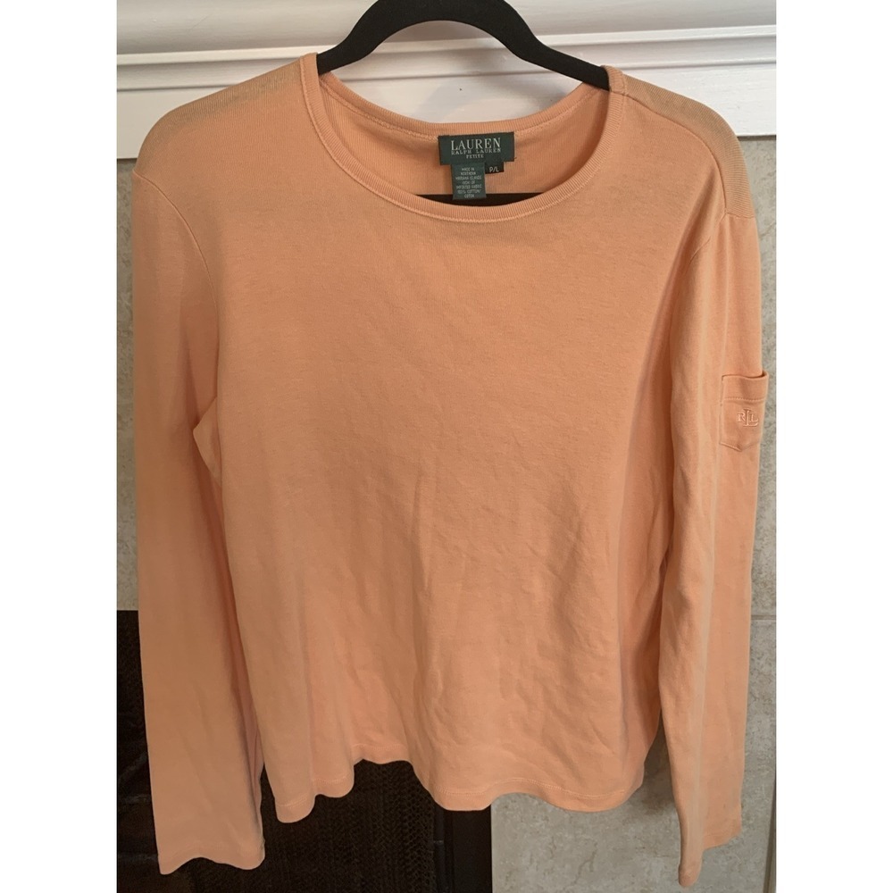 Lauren Ralph Lauren Petite Large Peach Cotton Long Sleeve Top Women